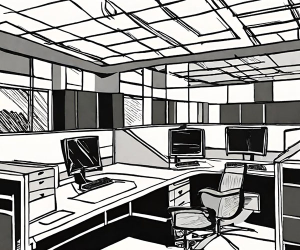 a drawing of a modern office cubical farm