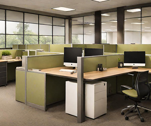 a photo of a modern office cubical farm